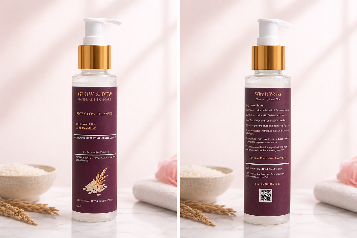 Rice Glow Cleanser – Rice Water & Niacinamide Face Wash for Glowing Skin | Glow & Dew