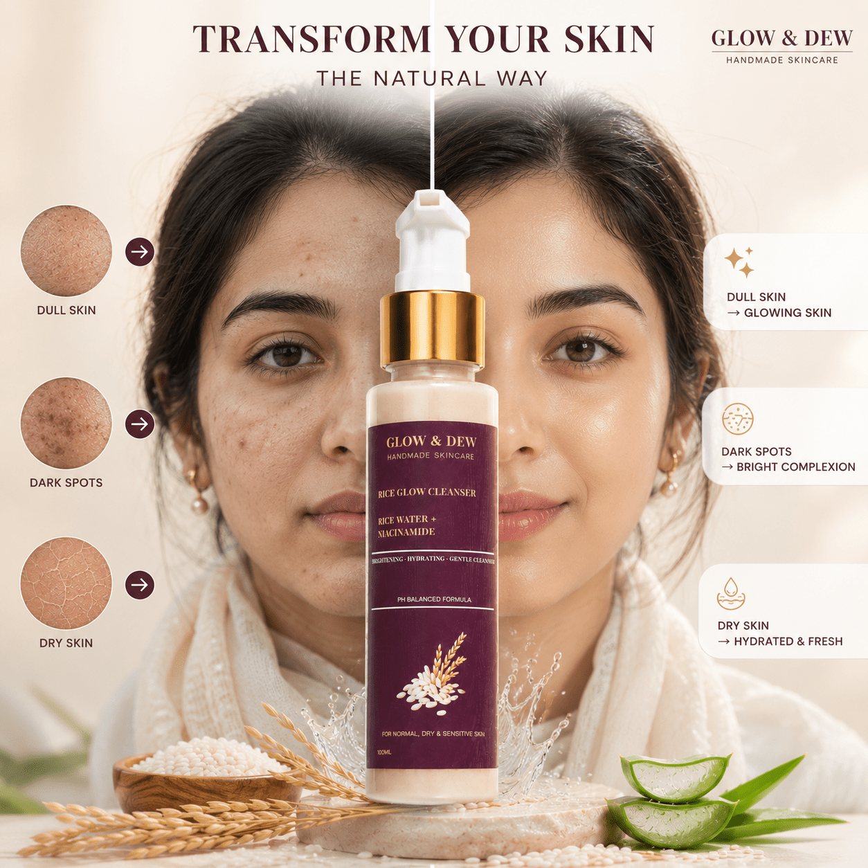 Rice Glow Cleanser Facewash | Glow&Dew - Natural Organic Face Wash | Glow&Dew Pakistan