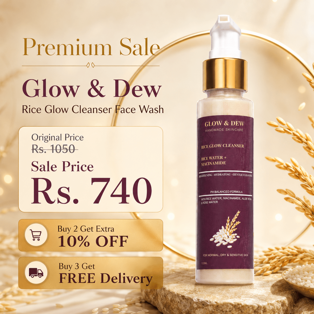 Rice Glow Cleanser Facewash | Glow&Dew - Natural Organic Face Wash | Glow&Dew Pakistan